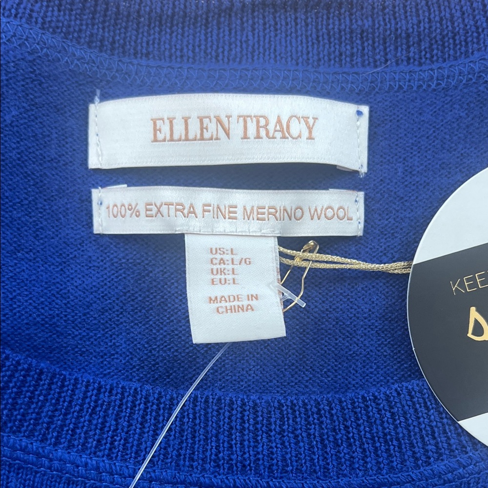 Ellen Tracy Royal Blue Crew Neck Sweater Merino Wool Size Large - Picture 2 of 5